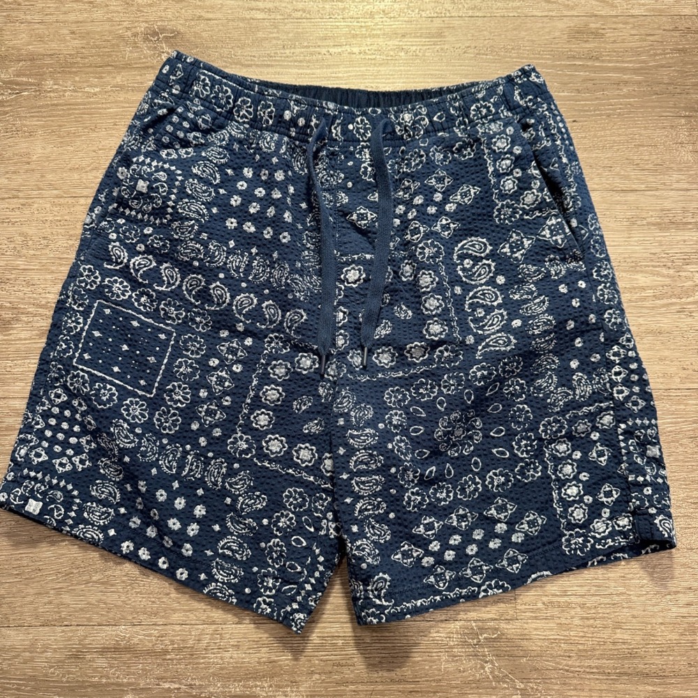 Gap Shorts Men XS Blue 100% Cotton Seersucker Bandana Paisley Summer Preppy Boho